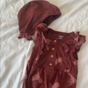 Carter's Maroon Baby Romper with Hat
